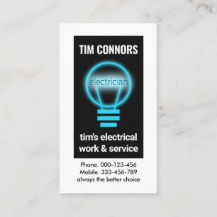 Electrifying Blue Light Bulb Electricity Business Card