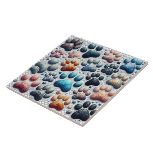 Electrifying colored canine paw print  ceramic tile