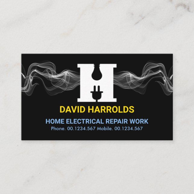 Electrifying Electric Wave Letter-H Electrician Business Card (Front)