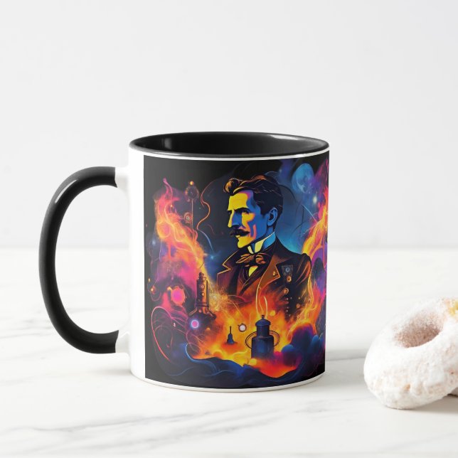 Electrifying Genius: Nikola Tesla Mug (With Donut)
