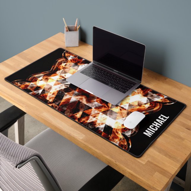 Electrifying orange sparkly triangle fire Monogram Desk Mat (Office 2)