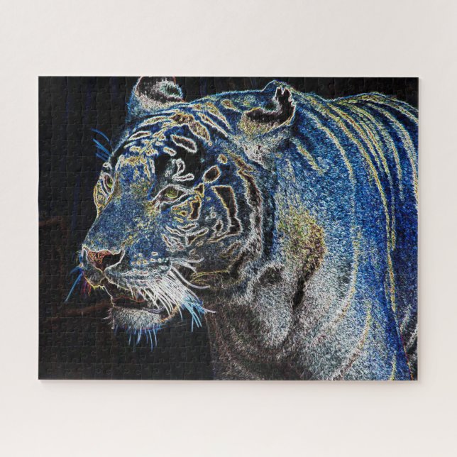 Electrifying Tiger In The Night Jigsaw Puzzle (Horizontal)