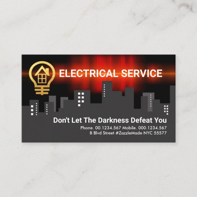 Electrifying Wave Intercepting Gold Electric Bulb Business Card (Front)