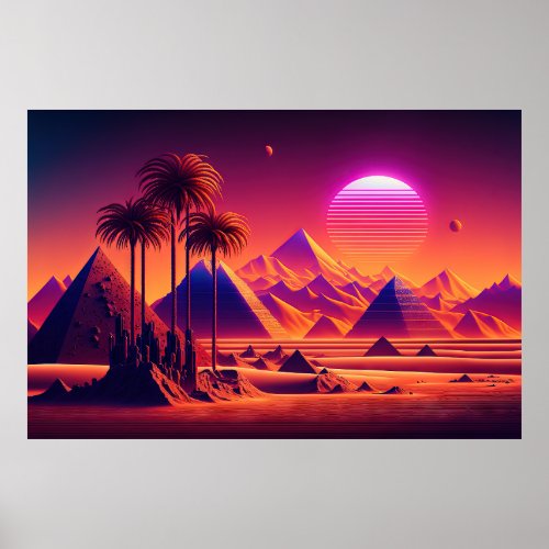 Electro_Chromatic Oasis A Retrowave Pyramid Lands Poster