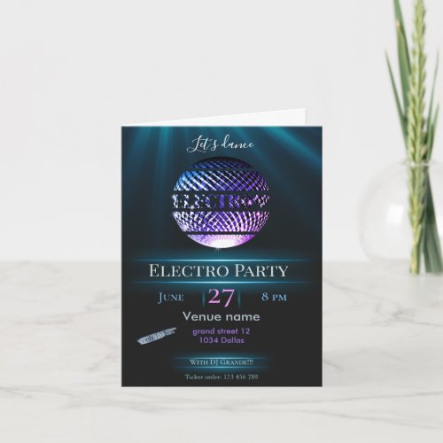 Electro EDM party techno party invitation