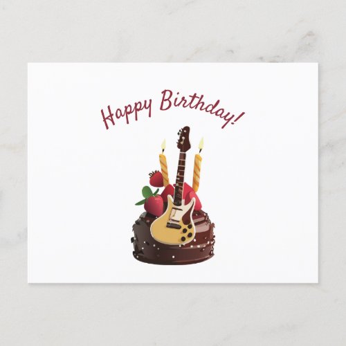 Electro Guitar Chocolate Strawberry Birthday Cake Postcard