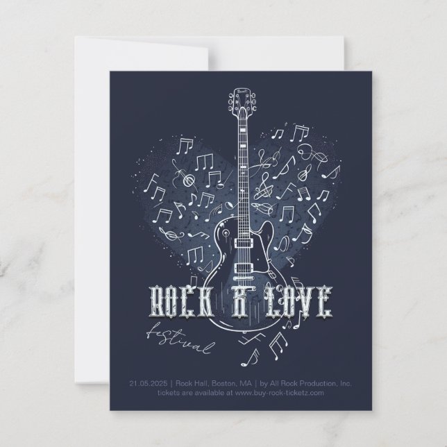 Electro Guitar with Heart and Musical Notes Invitation (Front)