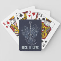 Electro Guitar with Heart and Musical Notes Playing Cards