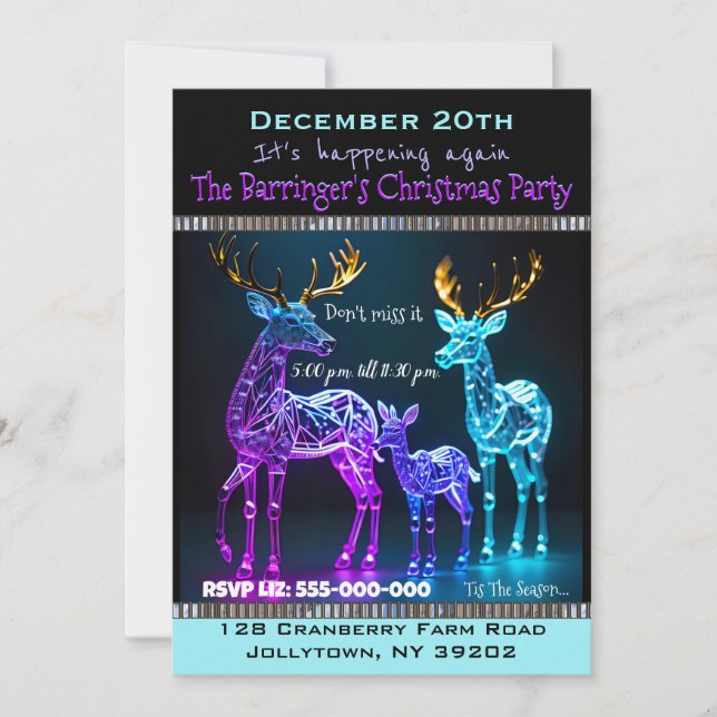 Electro Reindeer Fun Christmas Party Invitation (Front)