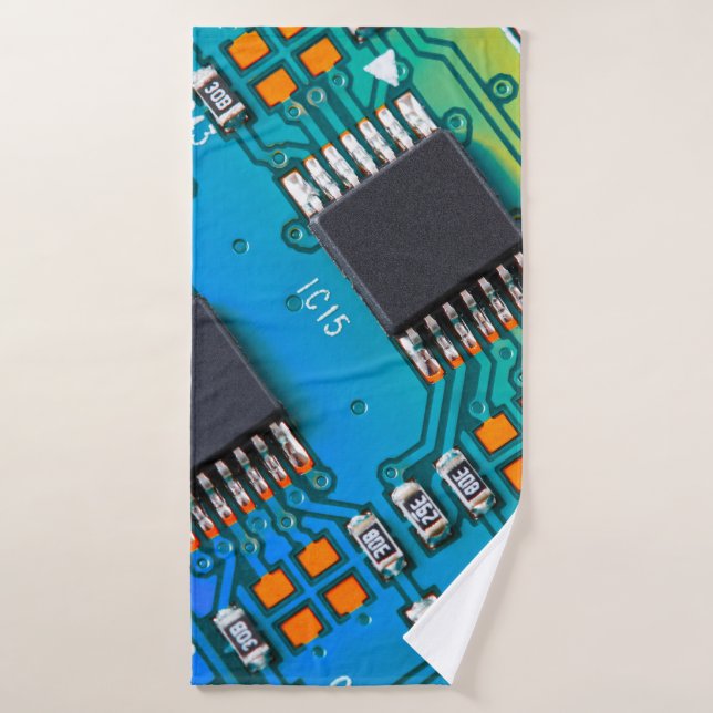 Electronic circuit board close up background,boar bath towel (Bath Towel)