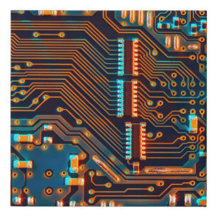 Electronic circuit board close up, background,boar faux canvas print