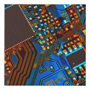 Electronic circuit board close up. background,boar faux canvas print