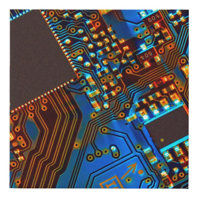 Electronic circuit board close up. background,boar faux canvas print (Front)
