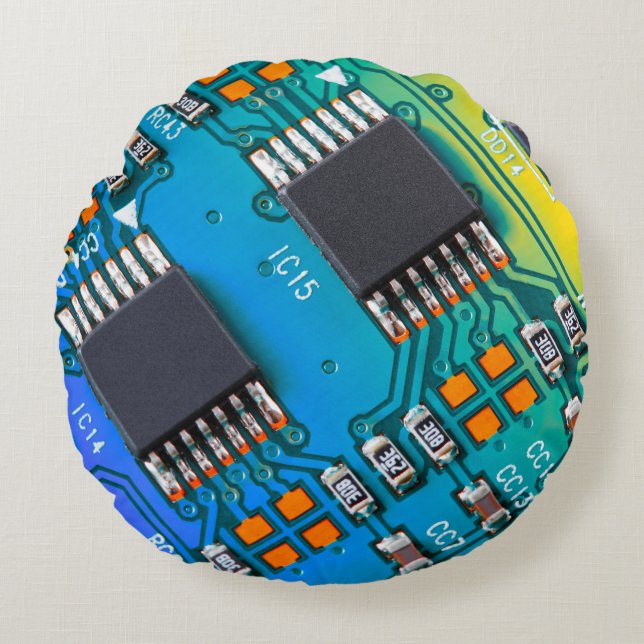 Electronic circuit board close up. background,boar round pillow (Front)