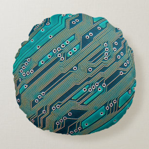 Electronic circuit board close up. background,boar round pillow