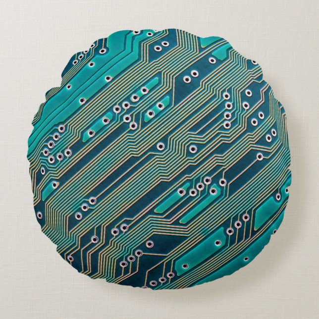 Electronic circuit board close up. background,boar round pillow (Front)