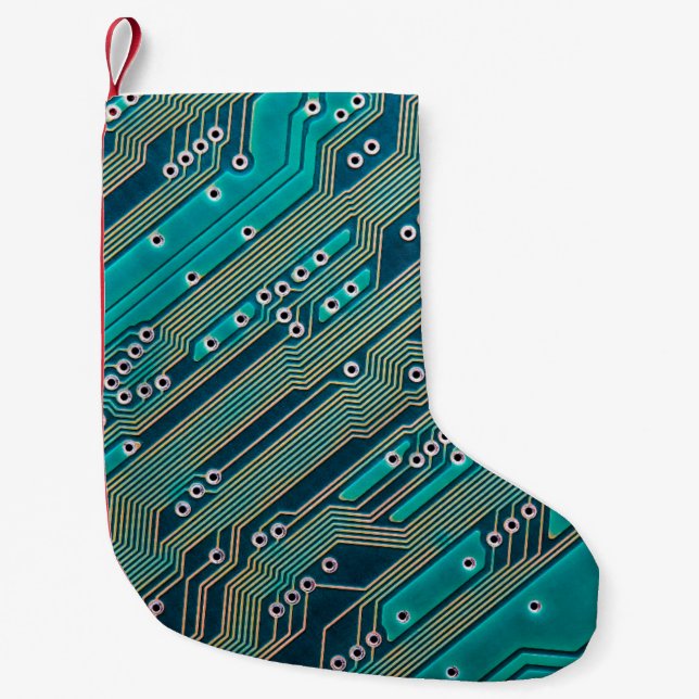 Electronic circuit board close up. background,boar small christmas stocking (Front)