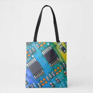 Electronic circuit board close up background,boar tote bag