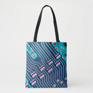 Electronic circuit board close up. background,boar tote bag