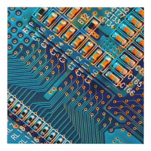 Electronic circuit board close up. computer,semico faux canvas print
