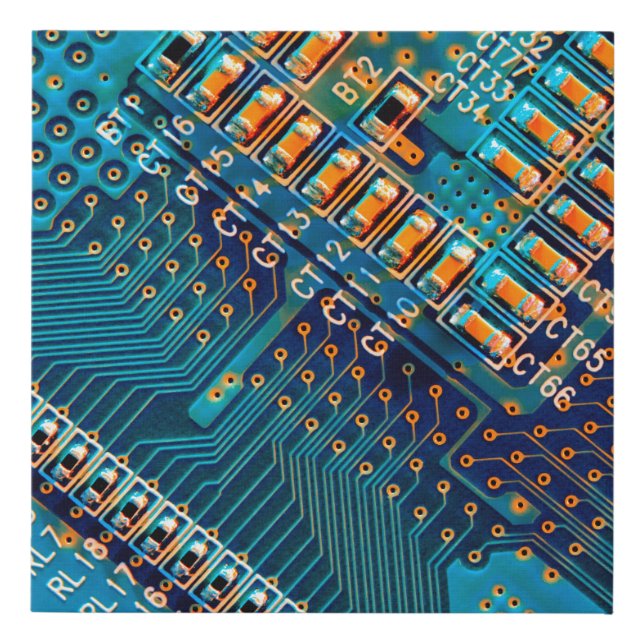 Electronic circuit board close up. computer,semico faux canvas print (Front)