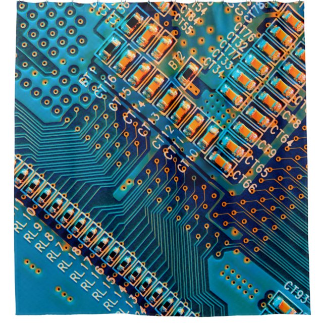 Electronic circuit board close up. computer,semico shower curtain (Front)