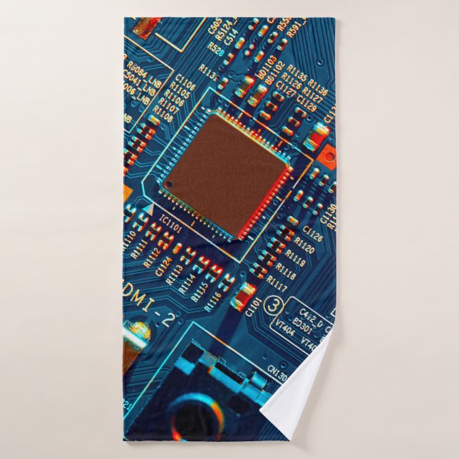Electronic circuit board close up. electronic,micr bath towel (Bath Towel)