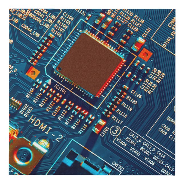 Electronic circuit board close up. electronic,micr faux canvas print (Front)