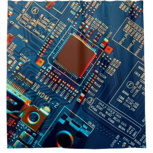 Electronic circuit board close up electronicmicr shower curtain