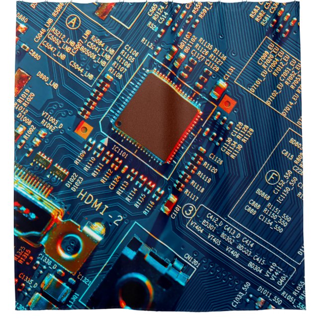 Electronic circuit board close up. electronic,micr shower curtain (Front)
