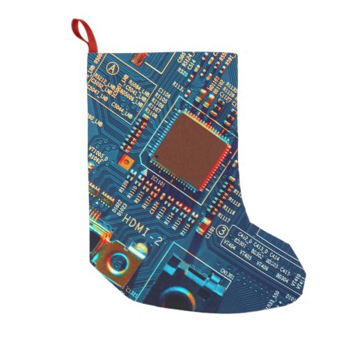 Electronic circuit board close up electronicmicr small christmas stocking