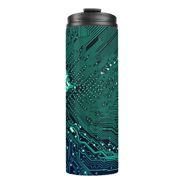 Electronic circuite board background,abstract,blue thermal tumbler (Front)