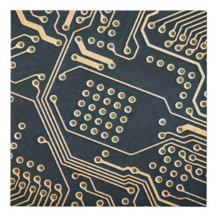 Electronic components, computer card close-up, dig faux canvas print