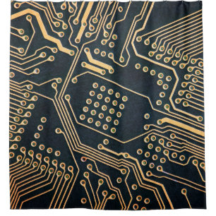 Electronic components, computer card close-up, dig shower curtain