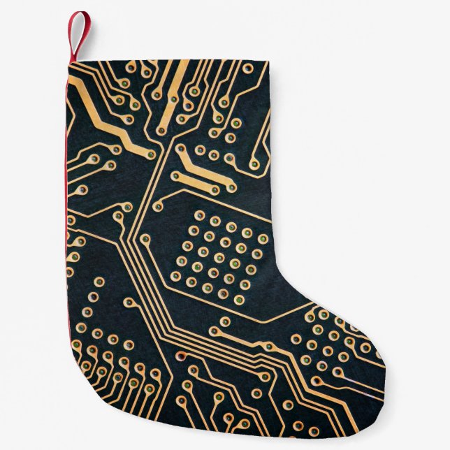 Electronic components, computer card close-up, small christmas stocking (Front)