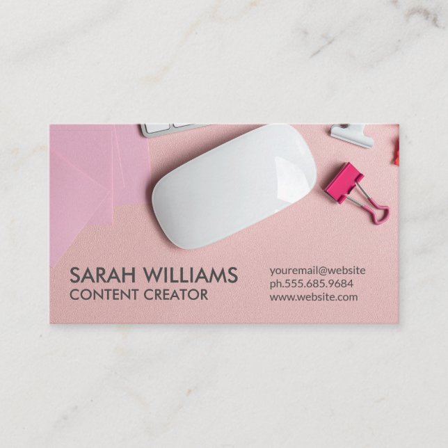 Electronic Desktop Workspace Pink Background Business Card (Front)