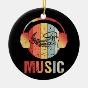 Electronic Music Lover DJ Gift Vintage Headphones Ceramic Ornament