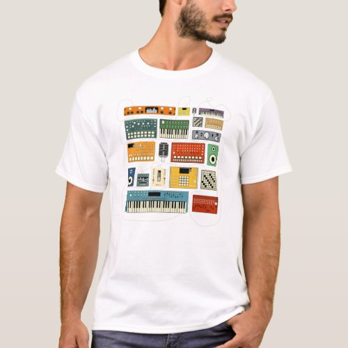 Electronic Musician with Synthesizer and Drum Mach T_Shirt