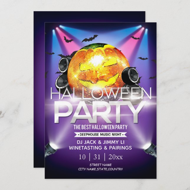Electronic Neon Effect Halloween Party Invitation (Front/Back)