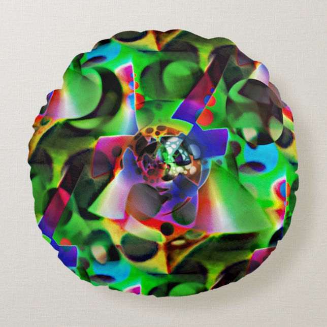 Electronic planetarium with shades of green round pillow (Front)