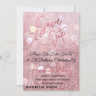 Electronic Save the Date, Rose Gold Glitter Digita Invitation