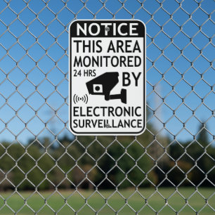 Electronic Surveillance Security Black White Metal Sign