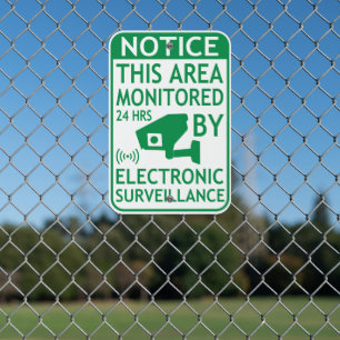 Electronic Surveillance Security Green White Metal Sign