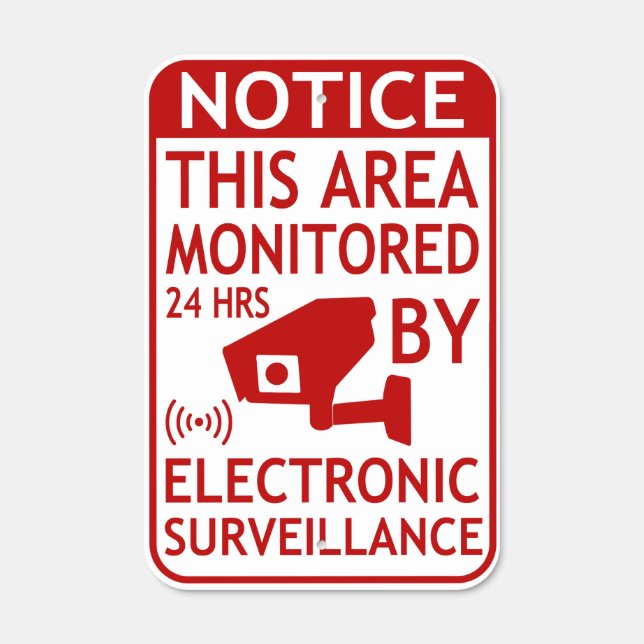 Electronic Surveillance Security Red White Metal Sign (Front)