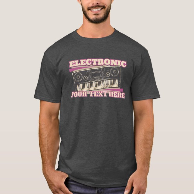 Electronic Synthesizer T-Shirt with Custom Text (Front)