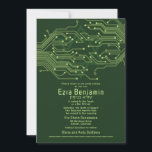 Electronics Computer Circuit Board Bar Mitzvah Invitation<br><div class="desc">Green computer circuit board Bar Mitzvah invitation. This non-traditional computer motherboard or electronics inspired design features a subtle Jewish Star of David along with circuitry as you'd see on an electronic circuit board. These elements are paired with digital computer fonts and some binary code. The binary code actually says "Bar...</div>