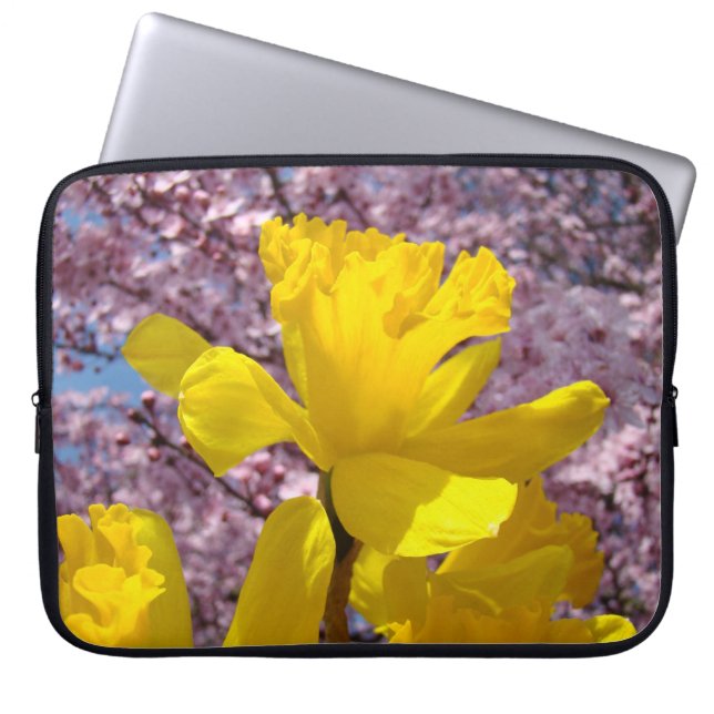 Electronics sleeves Spring Pink Blossoms Daffodils (Front)