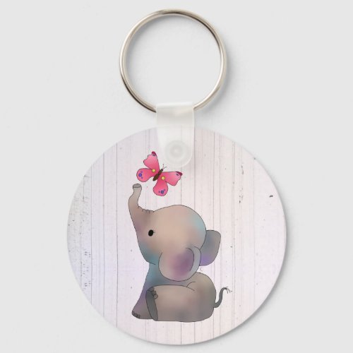 Elefant mit rosa Schmetterling Keychain