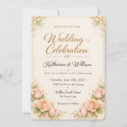 ElegaElegant orange Floral Wedding Invitation Temp