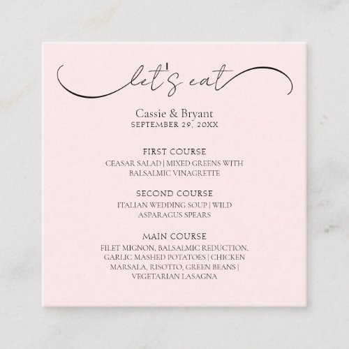 Elegamt Blush Pink Wedding Menu Enclosure Card